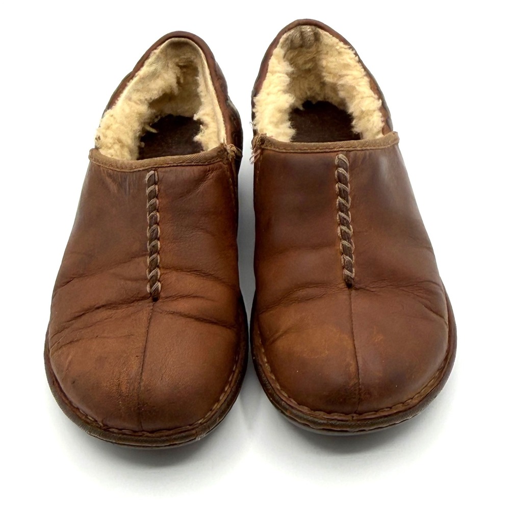 UGG Bettey Leather Clogs Womens 6 Brown Shearling Lined Mules Cozy Fall Celtic - Picture 2 of 12